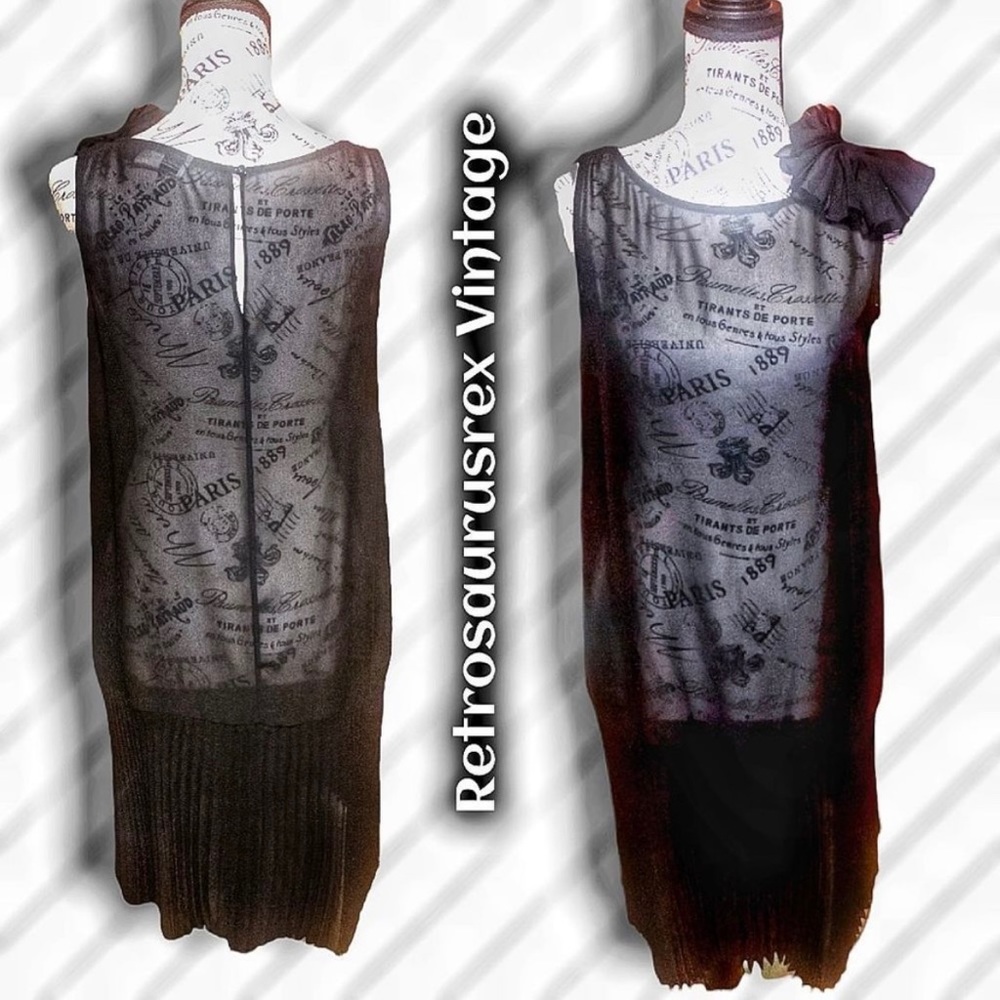 Vintage Jessica Howard Sheer Black Tie Pleated Slip Dress, Size 8